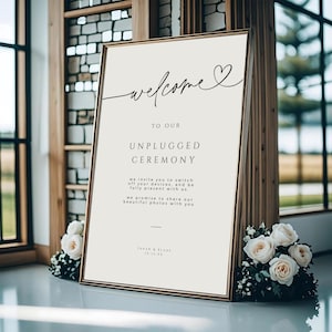Welcome to Our Unplugged Ceremony Sign, Minimal Wedding Pick a Seat Template, No Device, 24x36, 20x30, 18x24, INSTANT DOWNLOAD, White, WED04