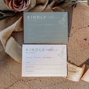 Demande de chanson Rsvp de mariage floral sauge, faire-part carte-réponse haleine de bébé, détails d'invitation d'art au trait modifiables, téléchargement immédiat, vert, WED07