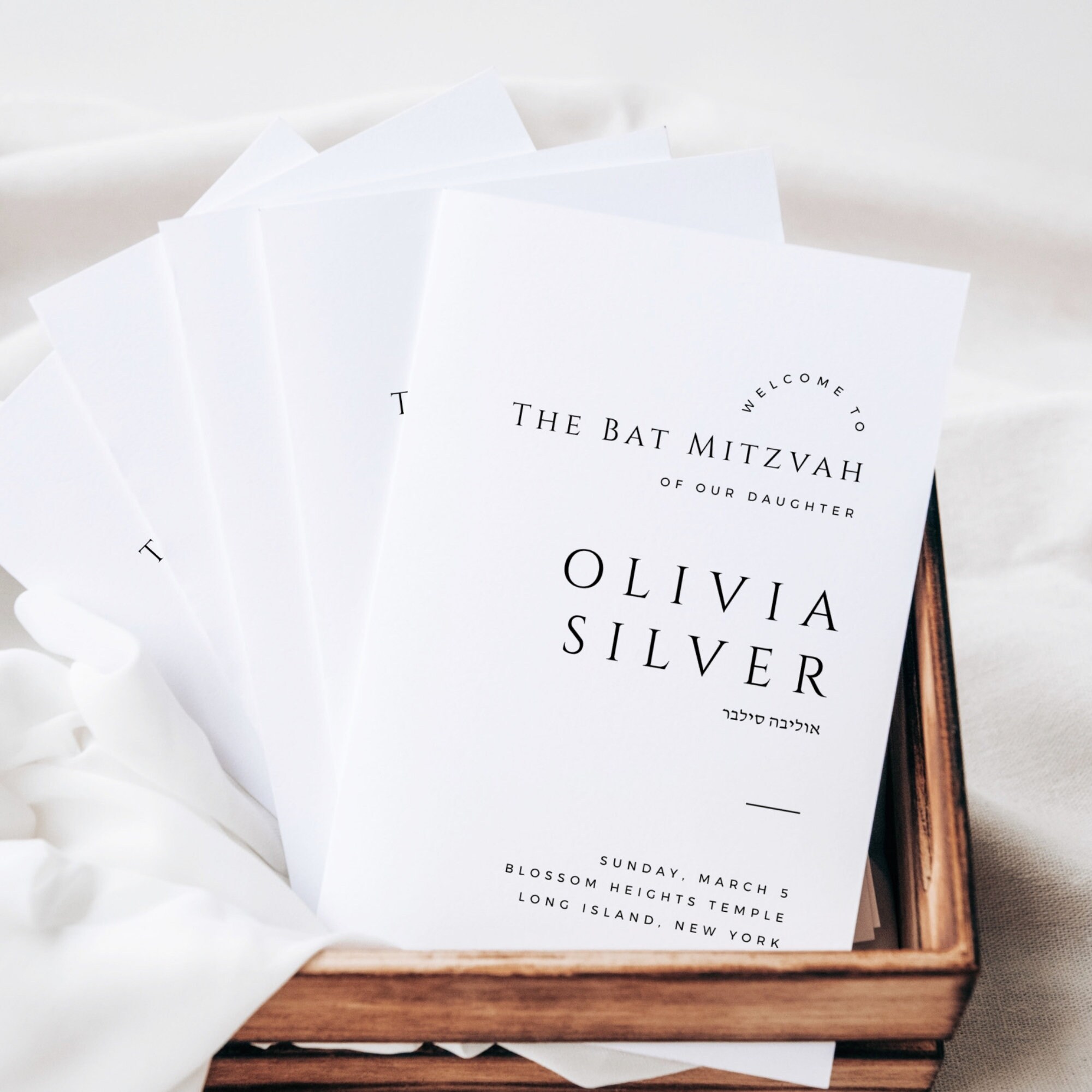 Bat Mitzvah Program Template, Editable Minimal Jewish Info, Printable