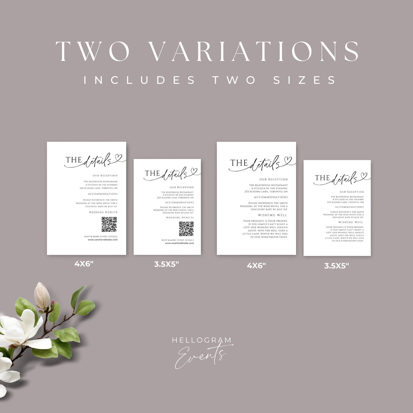 Wedding Invite QR Code Insert, Detail Card Enclosure Template, Editable ...