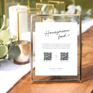 Panneau de mariage modifiable pour le fonds lune de miel, modèle minimaliste de fonds de commerce, paiement moderne deux QR Code, Scan to Pay, TÉLÉCHARGEMENT IMMÉDIAT, blanc, WED02