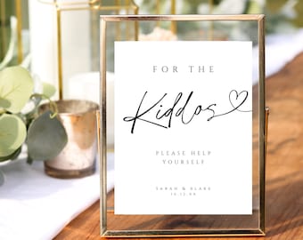 Kids Activity Sign voor bruiloft, minimale Kiddos Favor Signage, afdrukbare moderne kindertafel kleurboek, INSTANT DOWNLOAD, wit, WED04