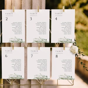 Cartes de table pour mariage Baby Breath, nom verdure, plan de siège 5 x 7, modèle de table imprimable 4 x 6, sauge pour miroir, téléchargement immédiat, MER12