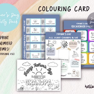 Cadeau pour grand-père | Carte imprimable | Grand-père de la fête des pères | Fête des Pères imprimable | Coloriages pour la fête des pères pour les enfants | Téléchargement numérique