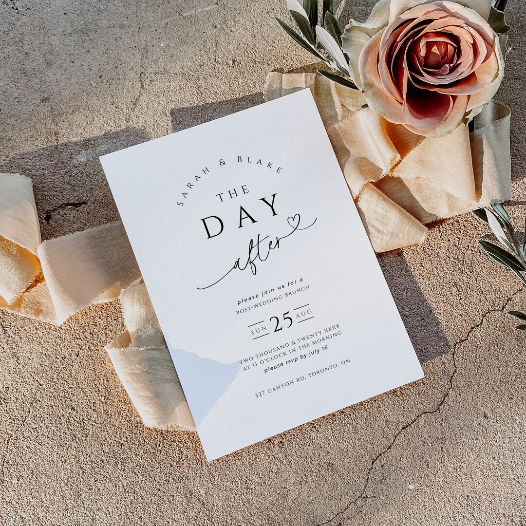 Day After Wedding Brunch, Minimal Post Party Invitation, Editable