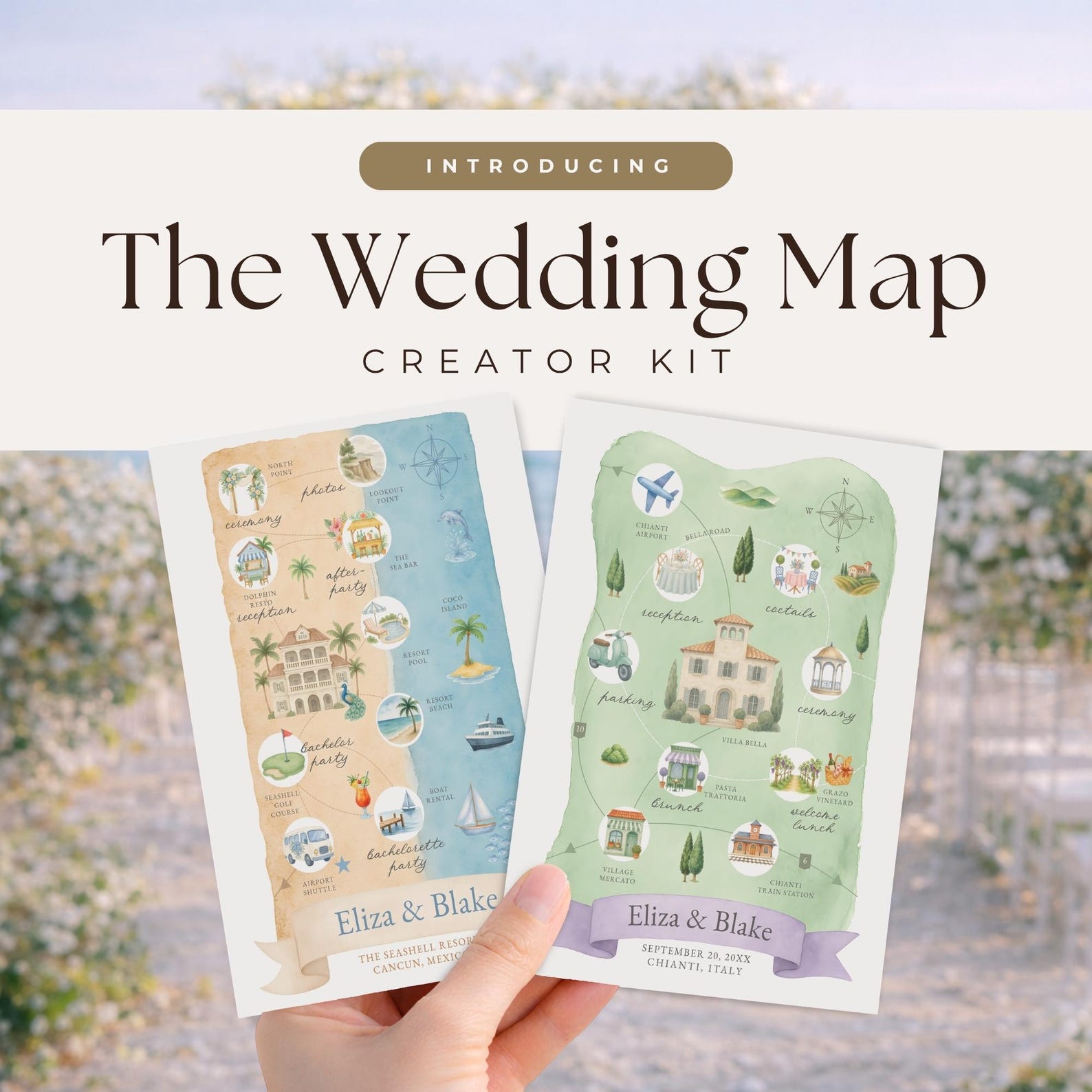 Editable Destination Map Wedding Map Creator Template Kit, Editable Watercolor Wedding Weekend ...