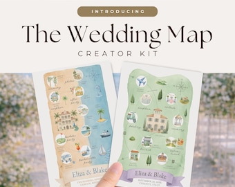 Wedding Map Creator Template Kit, Editable Watercolor Wedding Weekend Map, Editable DIY Destination Invitation, Italian, Beach Resort, WED44