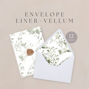 Umschlag Liner Greenery, druckbare Baby Breath Pergamin Jacke, 5 x 7 Einladung Wrap Vorlage, A7 Euro quadratische Klappe, SOFORTIGER DOWNLOAD, WED12
