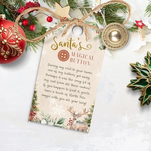 Botão perdido do Papai Noel, etiqueta de presente mágica editável, cartão de botão para impressão, carta do Noel, tradições da véspera de Natal, DOWNLOAD INSTANTÂNEO, CHR04