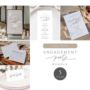 Lot d'invitations à une fête de fiançailles, affiche de bienvenue imprimée, invitation numérique minimale à un mariage, marque-place pour menu, TÉLÉCHARGEMENT IMMÉDIAT, blanc, MER04