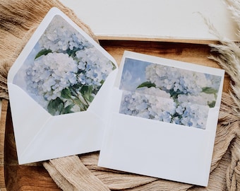 Blue Hydrangea Envelope Liner, Printable 5x7 Invite Template, Vintage Victorian Painting, A7 Euro Square Flap, INSTANT DOWNLOAD, WED31