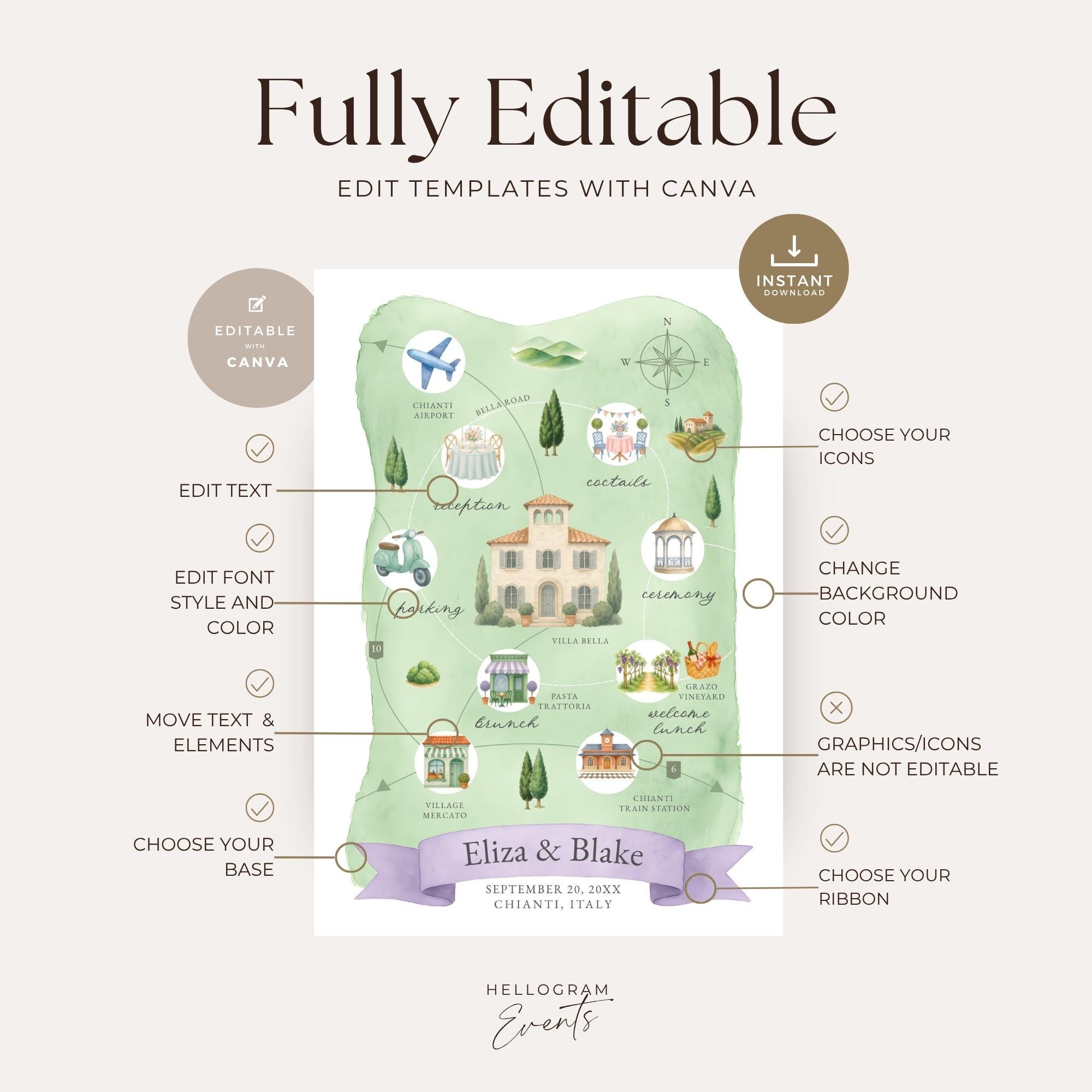 Editable Destination Map Wedding Map Creator Template Kit, Editable Watercolor Wedding Weekend ...