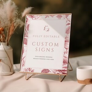 Toile de Jouy-bord, Dusty Rose Signature-drankje bruiloft, barmenu roze bloemen, afdrukbare cadeaus chinoiseriekaarten, INSTANT DOWNLOAD, WO 13