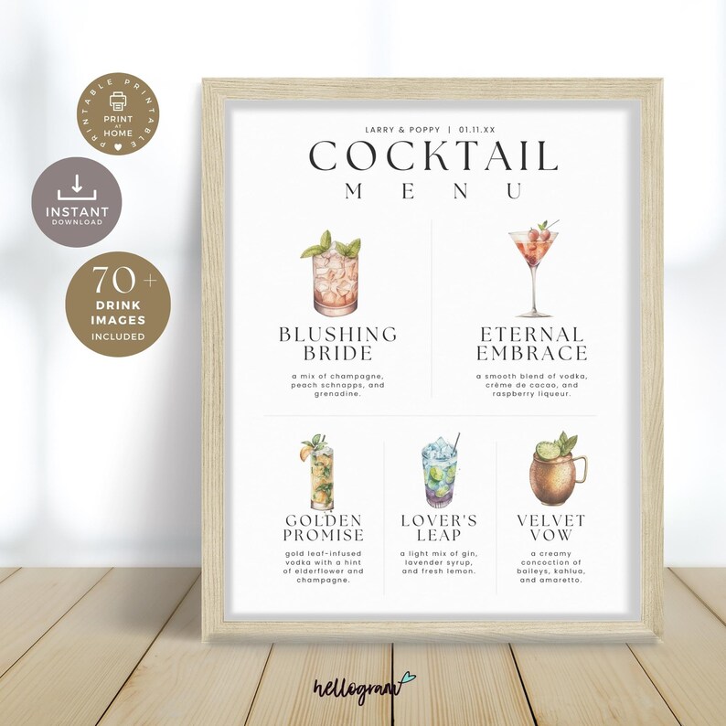 Signature Cocktail Sign Photos, Minimalistic Editable Bar Menu Recipe ...
