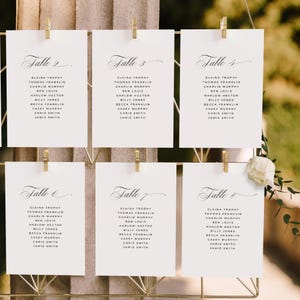 Cartes de table de mariage 4 x 6, plan de table avec nom 5 x 7, calligraphie élégante minimaliste, modèle miroir imprimable, téléchargement immédiat, MER19