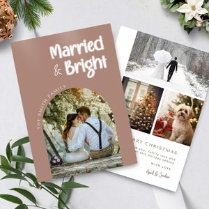 Married and Bright Weihnachtskarte, Boho Bogen Braut Weihnachtkarte, Fotokarte, Retro Hochzeit Danke, SOFORT DOWNLOAD, Terracotta, CAR01