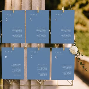 Französischer Blauer Hochzeitssitzplan 10x15, Sitzplan mit Namen 13x18, Tischkarte zum Selberdrucken, für Spiegel, SOFORTIGER DOWNLOAD, WED14