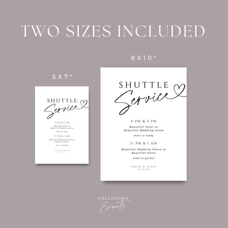 Shuttle Wedding Sign, Minimalist Printable Bus Service Table Card ...