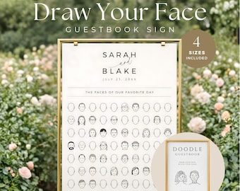 Wedding Guest Book Alternative Draw Your Face, Drawing Their Faces Sign, Guest Signing Keepsake Template, Doodle, INSTANT DOWNLOAD, WED08