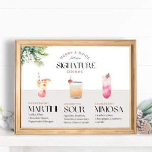 Znak na napój świąteczny, Wieczór panieński, Menu baru na wieczór panieński, Koktajl weselny Greenery, NATYCHMIASTOWE POBIERANIE, BACHL16