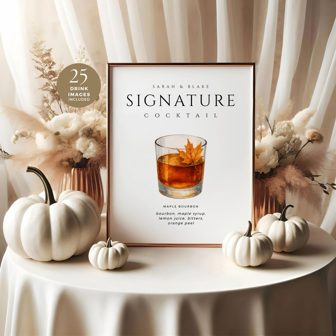 Fall Signature Drink Sign, Maple Bourbon Template, Cocktail Party ...