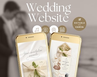 Old Money Lace Wedding Website, Interactive Canva Template, With Built In RSVP, Clickable Envelope, Animated Invitation, Quiet Luxury, WED57