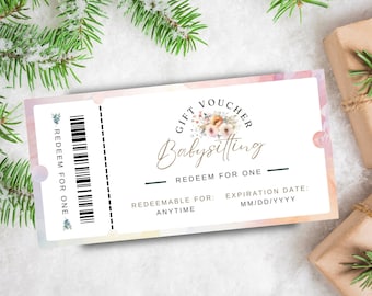 Babysitting Voucher Gift, Babysitter Coupon, Christmas Last Minute Present, Editable Valentines Certificate, INSTANT DOWNLOAD, Pink, GIFT01