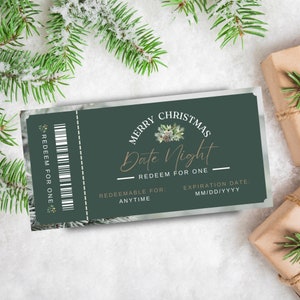 Modello di certificato regalo con appuntamento notturno, regalo di Natale per genitori, coniuge romantico, voucher biglietto personalizzato per le vacanze, DOWNLOAD IMMEDIATO, GIFT01