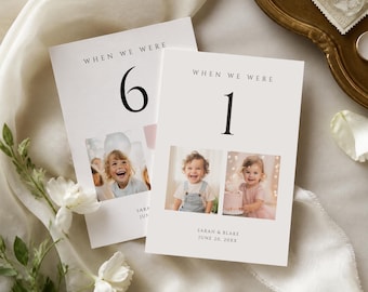 When We Were Table Numbers, Minimal Wedding Baby Photos Card, Modern Printable Childhood Photograph Template, INSTANT DOWNLOAD, White, WED08