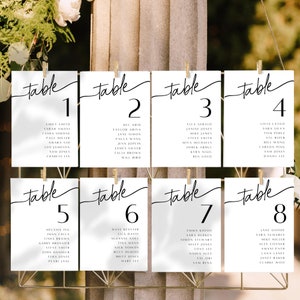 Números de tabela de assentos para download, plano de assento minimalista, cartões modernos para pendurar em casamento, placa Encontre seu assento, DOWNLOAD INSTANTÂNEO, WED02