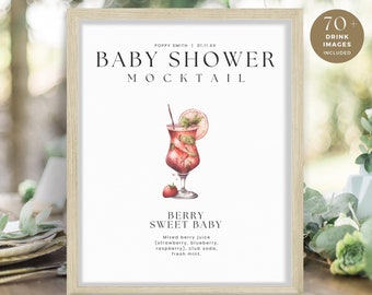 Baby Shower Mocktail, Minimal druckbare Bar Signatur Getränke Menü Zeichen, personalisierte Rezept Vorlage, Brautparty, SOFORTIGER DOWNLOAD, WED01
