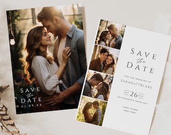 Save the Date Template Photo Strip, Minimalist Printed Photo Booth, Modern Editable Wedding Invitation Card,  INSTANT DOWNLOAD, White, WED04