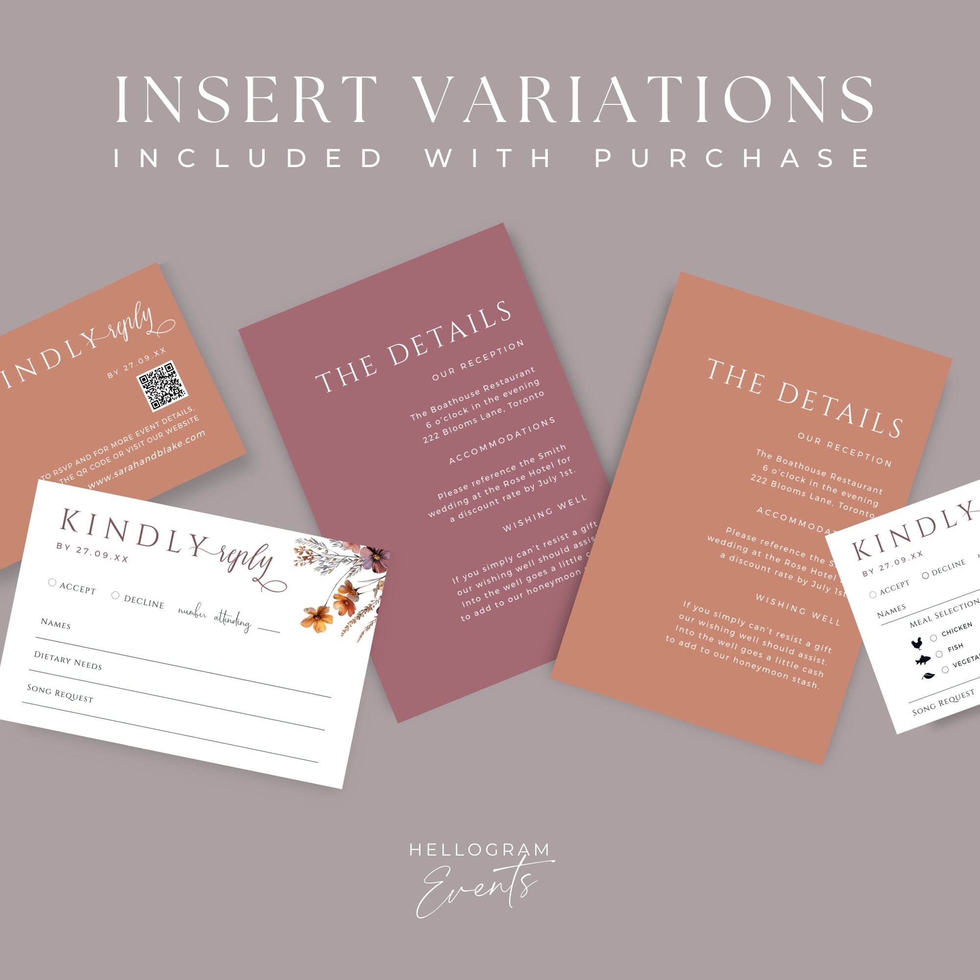 Fall Wedding Invitations With QR Code, Burnt Orange Burgundy Set ...