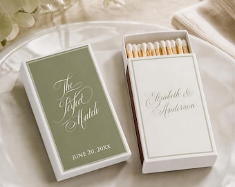 Wedding Matchbox Forest Green, Olive Wedding Favor Template, The Perfect Match, Unique Favor Keepsake, Old Money, INSTANT DOWNLOAD, WED32