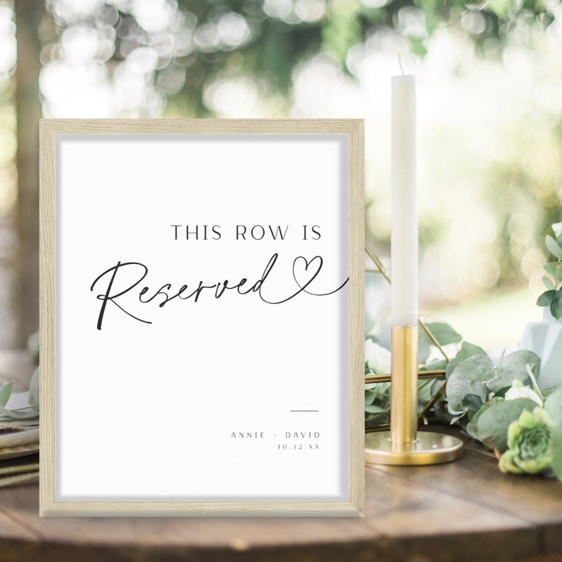 Minimalist Reserved Row Sign, Simple Saved Wedding Ceremony Seating ...