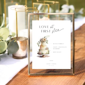 Kuchenaromen für Hochzeitsschild, druckbare minimale Dessertmenüvorlage, bearbeitbare Party Süße Tischaromen, INSTANT DOWNLOAD, Weiß, WED02