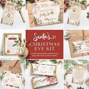 Kit de caja de Nochebuena con carta de Papá Noel, llave mágica editable, comida para renos imprimible, lista de buenos deseos personalizada, DESCARGA INMEDIATA, rojo, CHR04