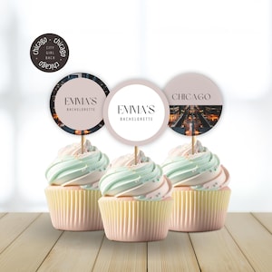 Chicago Bachelorette Party Cupcake Topper, City Cake Topper, Decorazioni per addio al nubilato, Addio al nubilato, DOWNLOAD immediato, BACHL10 neutro