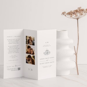May include: A wedding invitation with a white background and black text. The invitation features a chandelier illustration and the names Sarah Emily Jones and Blake Simon Smith. The invitation also includes the date and location of the wedding.