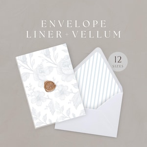 Dusty Blue Toile Hochzeit Pergament, Garten Umschlag Liner, 5x7 Gestreift Einladung Wrap Vorlage, A7 Euro Quadrat Klappe, SOFORTIGER DOWNLOAD, WED25