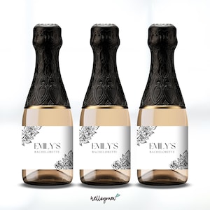 Mini Champagne Bottle Labels, Halloween Bachelorette Bubbly, Witch Bridesmaid Proposal, INSTANT DOWNLOAD, black floral, white, BACHL02