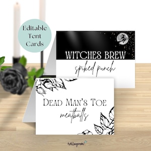 Halloween Food Buffet Sign, Witch Bachelorette Tent Card, Bridal Shower Decorations, Party Table, INSTANT DOWNLOAD, black floral, BACHL02