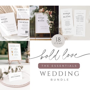 Wedding Digital Download Invite Kit, Dark Moody Invitation Suite, Editable Welcome Sign, Printable Seating Chart, Minimal Reply Card, WED08