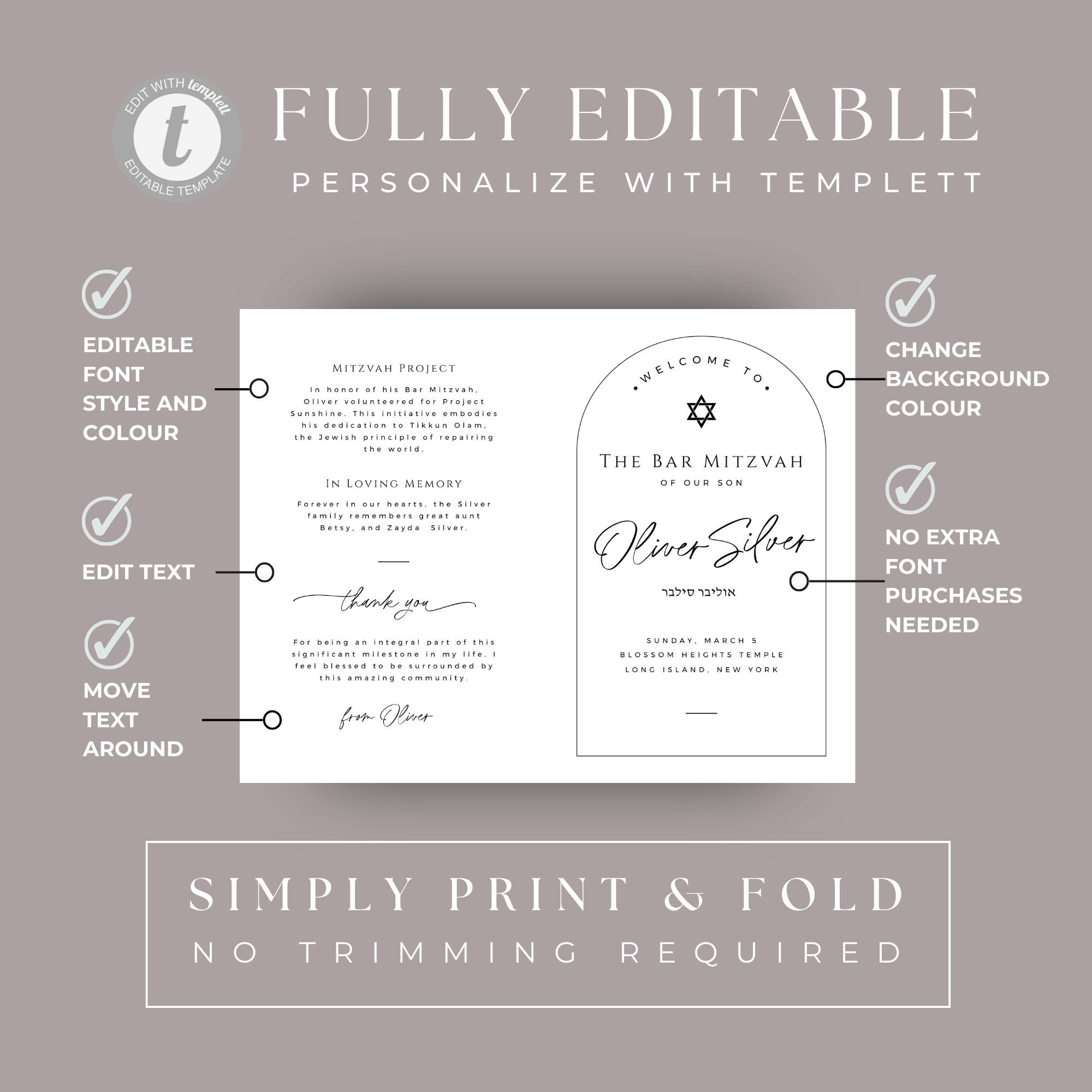 Bar Mitzvah Program Template Editable Minimal Bat Mitzvah Party Bar Mitzvah Program Template Editable Minimal Bat Mitzvah Party