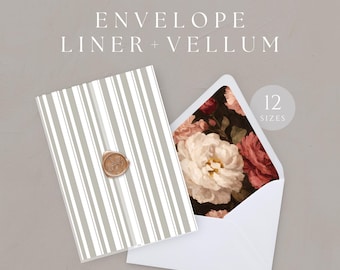 Moody Floral Envelope Liner, Striped Vellum Wrap, Printable Burgundy Flower, Dusty Pink, Vintage Rose, 5x7 invite, INSTANT DOWNLOAD, WED36