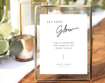 Let Love Glow Sign for Wedding, Minimalist Light Sticks Printable Wedding Signage, Dance Floor Send Off Sign, INSTANT DOWNLOAD, White, WED02