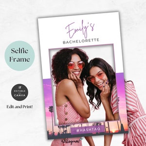 Selfie Photo Prop Frame impreso, cabina de fotos de despedida de soltera, tablero de redes sociales, exhibición de despedida de soltera, DESCARGA INSTANTÁNEA, Púrpura BACHL01