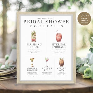 Brautparty Signatur Cocktail Zeichen Bild, modernes druckbares Bar Menü Rezept, bearbeitbare Hochzeit fünf Getränke Vorlage, SOFORTIGER DOWNLOAD, WED01