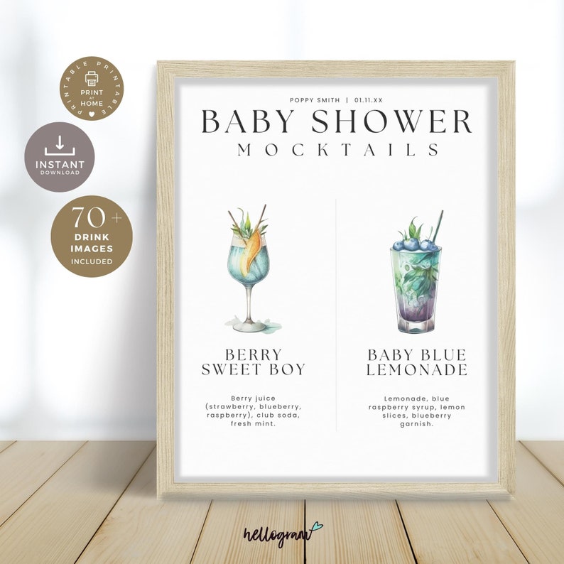 Blue Mocktails for Baby Shower, Boy Twin Cocktails Bar Sign, Minimalist