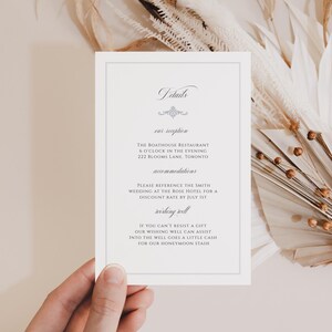 Carte d'insertion d'invitation de mariage jardin à la française, boîtier d'invitation de l'époque Régence, modèle modifiable de détail de puits de souhaits, téléchargement immédiat, WED25